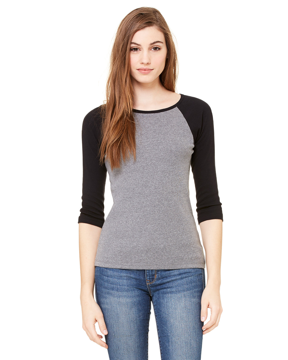 Women's Baby Rib 3/4-Sleeve Contrast Raglan T-Shirt - Heather Deep / Black