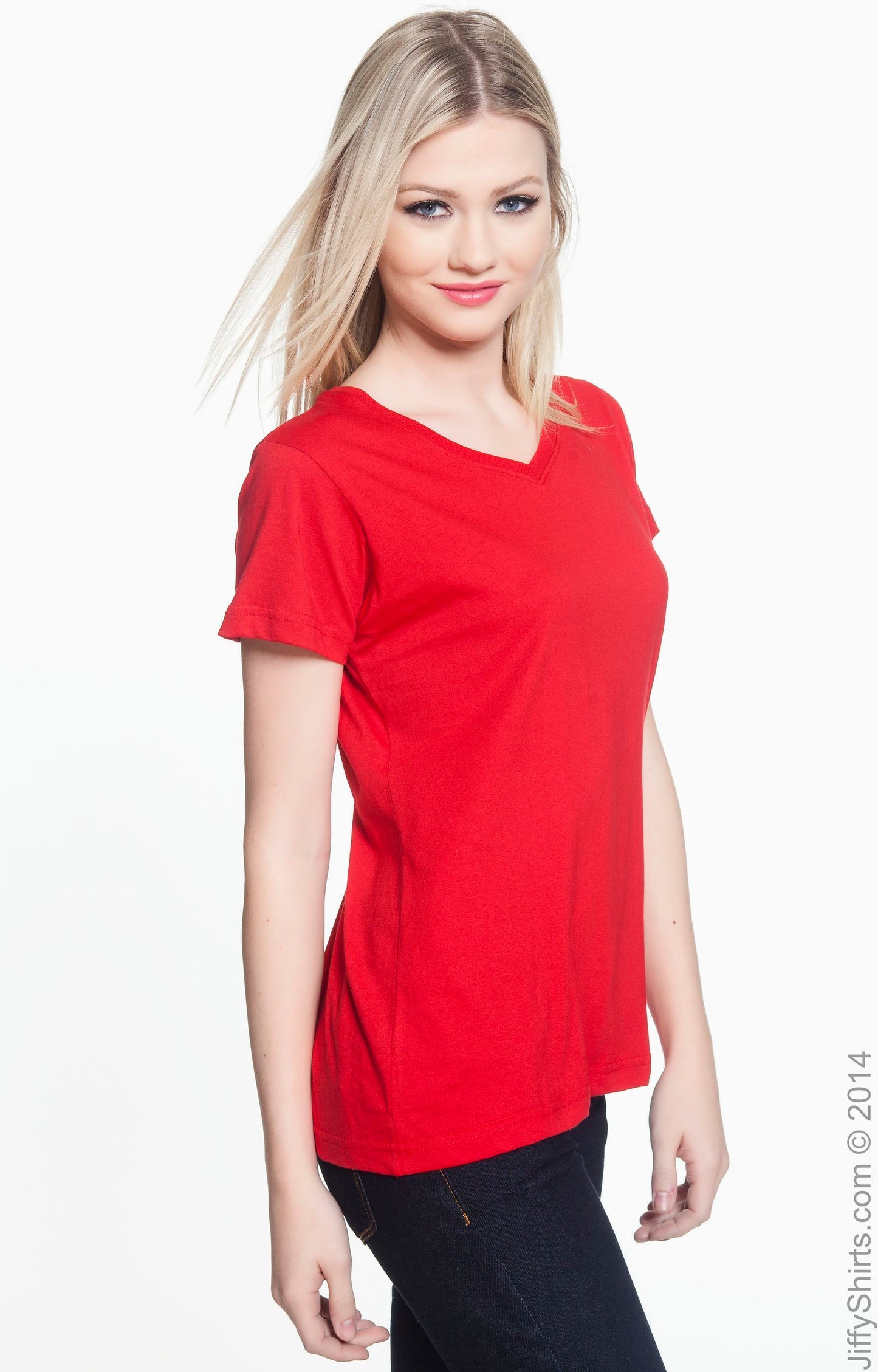 Women's V-Neck Fine Jersey T-Shirt - Red