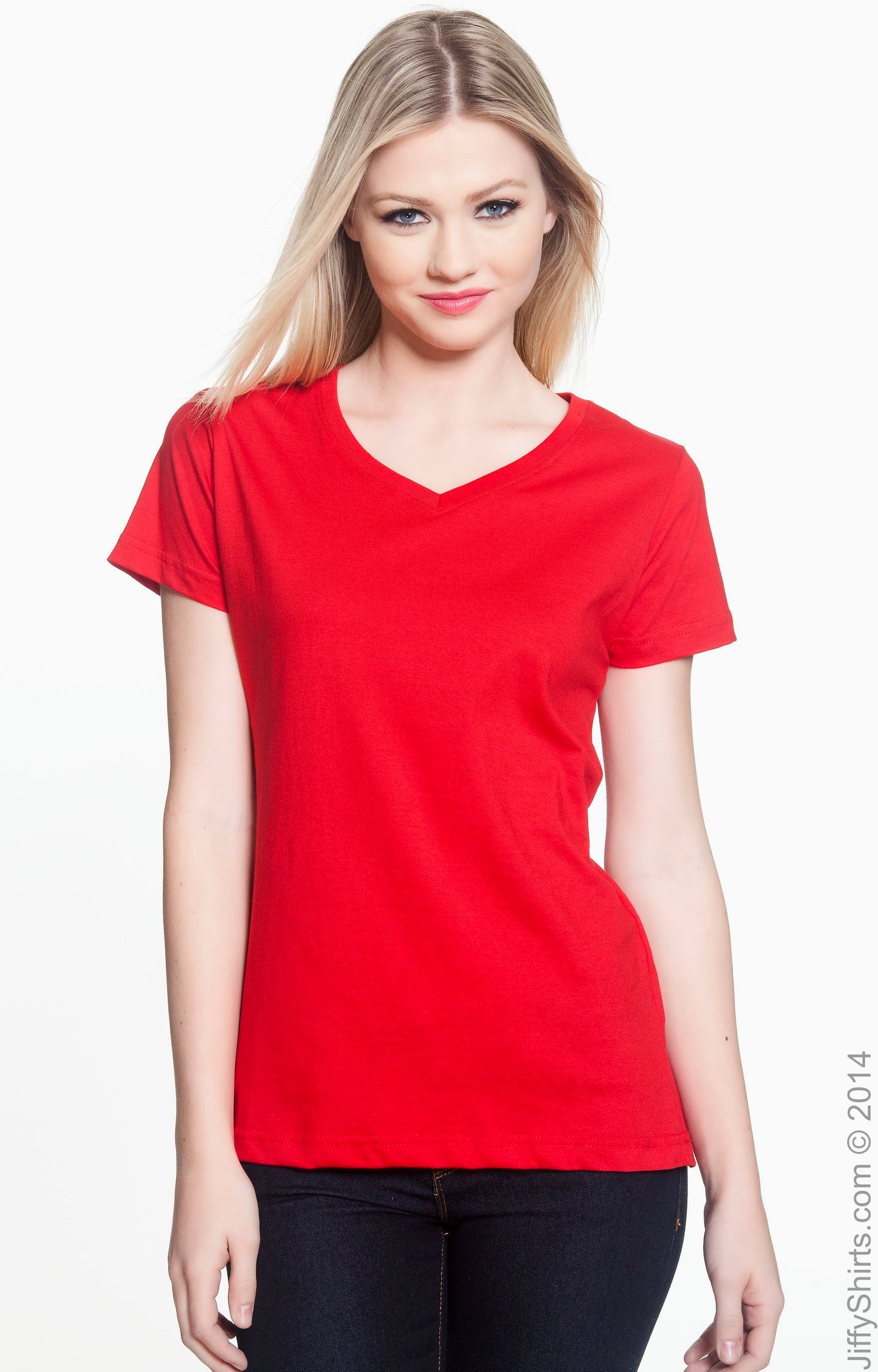 Women's V-Neck Fine Jersey T-Shirt - Red