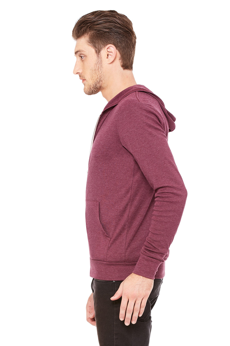 Unisex Triblend Full-Zip Lightweight Hoodie - Maroon Triblend