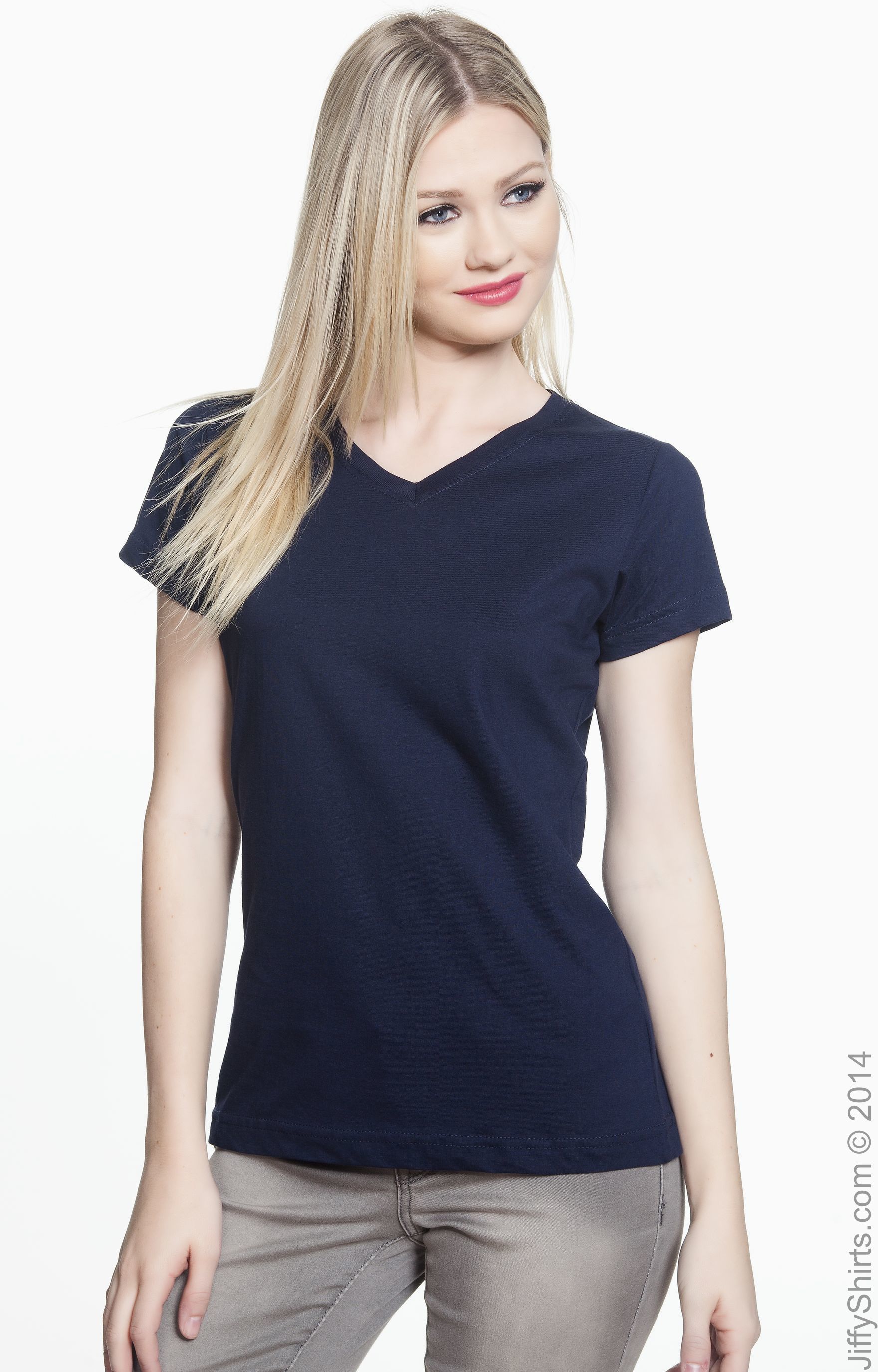 Women's V-Neck Fine Jersey T-Shirt - Navy
