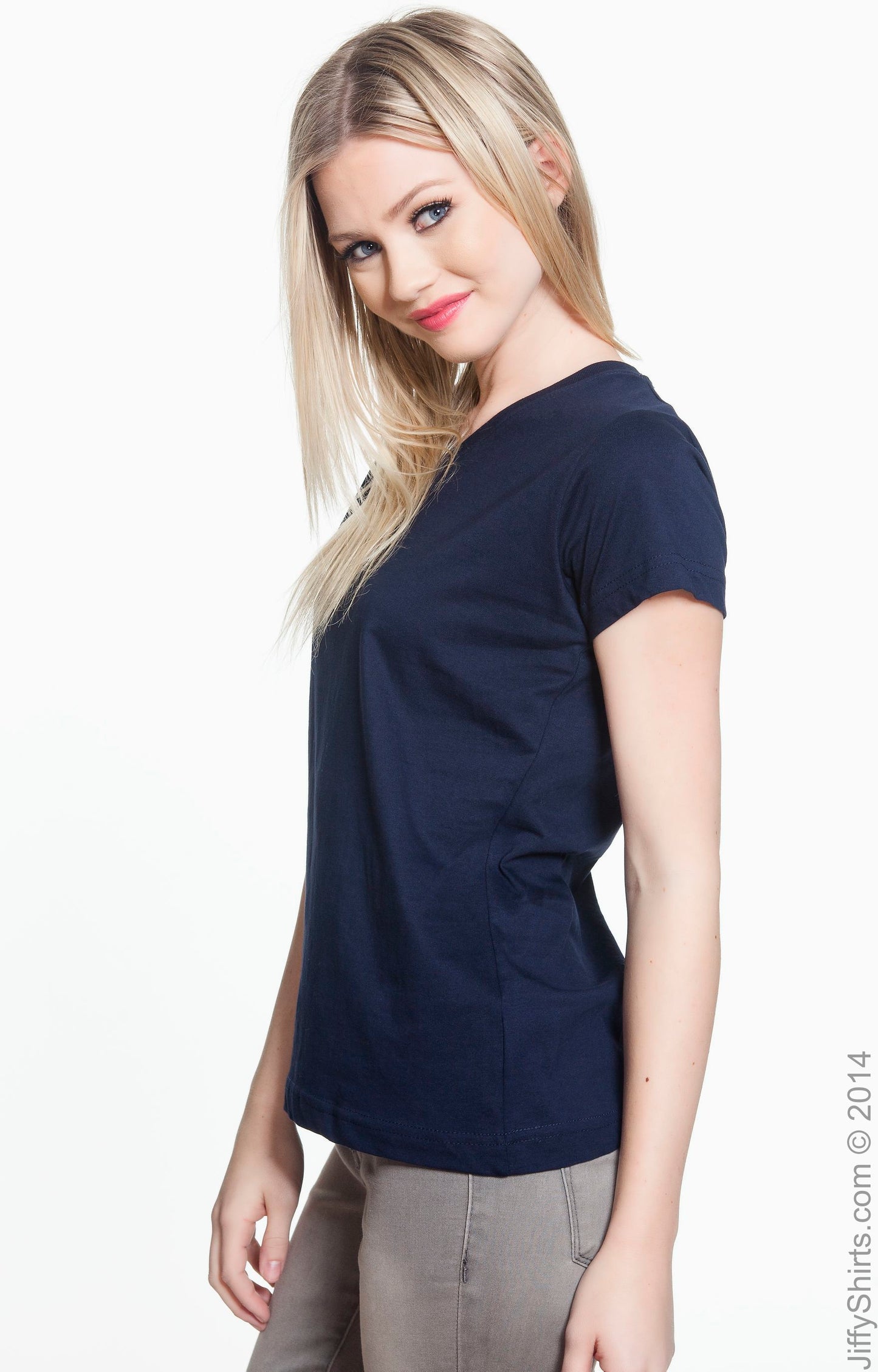 Women's V-Neck Fine Jersey T-Shirt - Navy