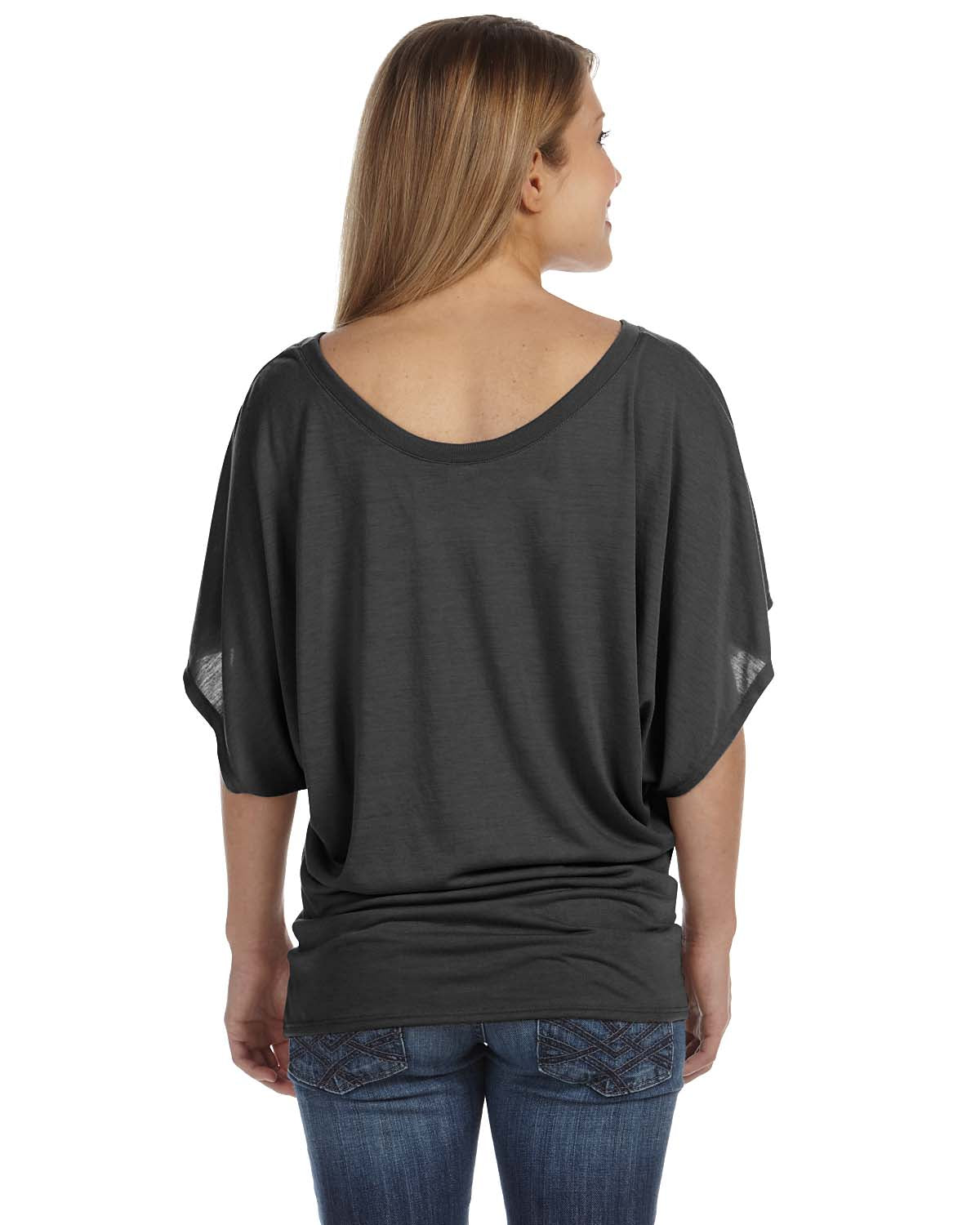 Women's Flowy Draped Sleeve Dolman T-Shirt - Charcoal Marble