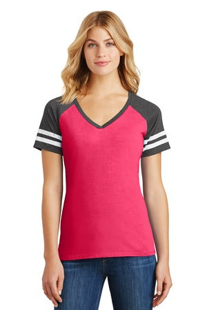 Women's Game V-Neck Tee - Heather Watermelon / Heather Ch