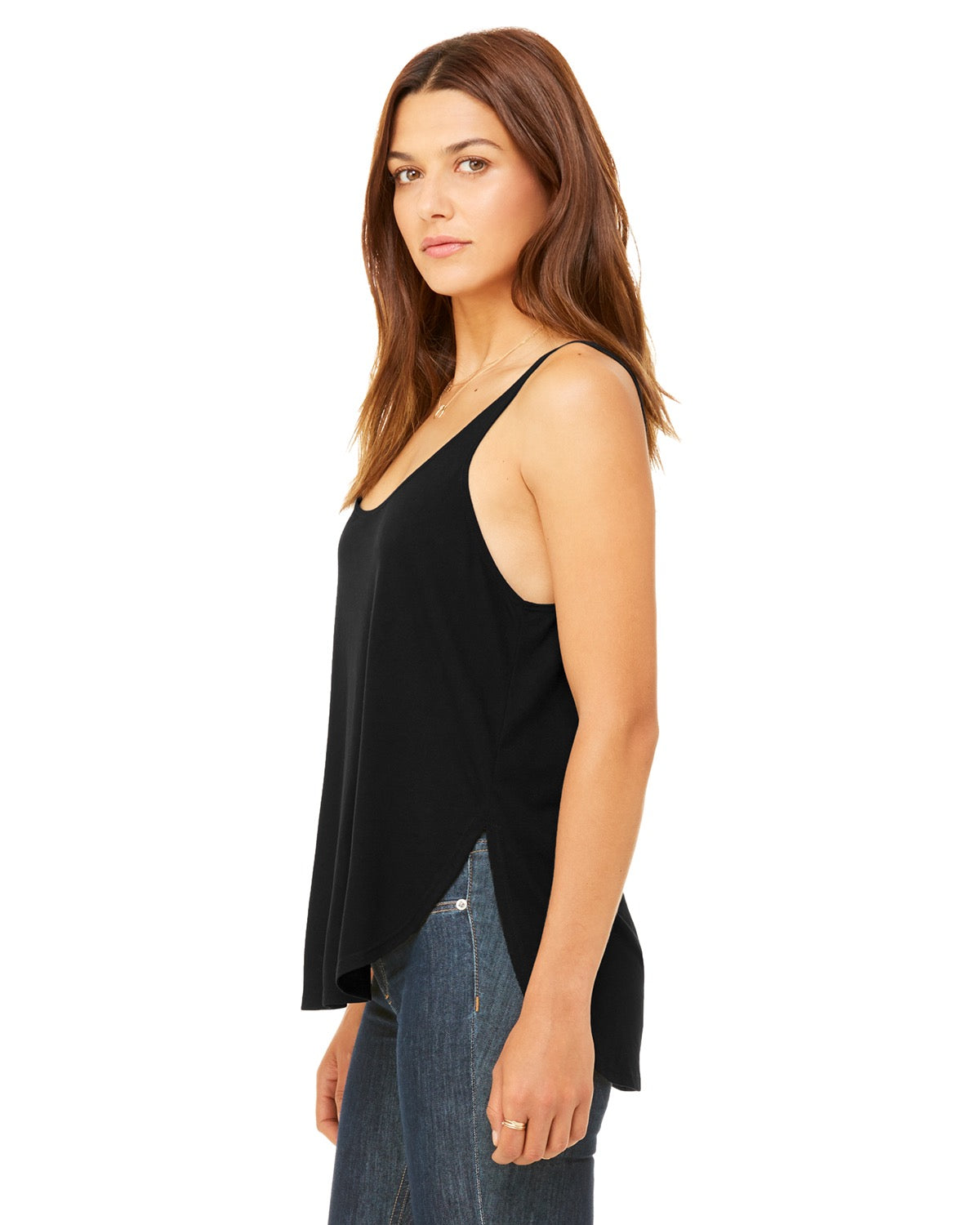 Women's Flowy Side Slit Tank - Black