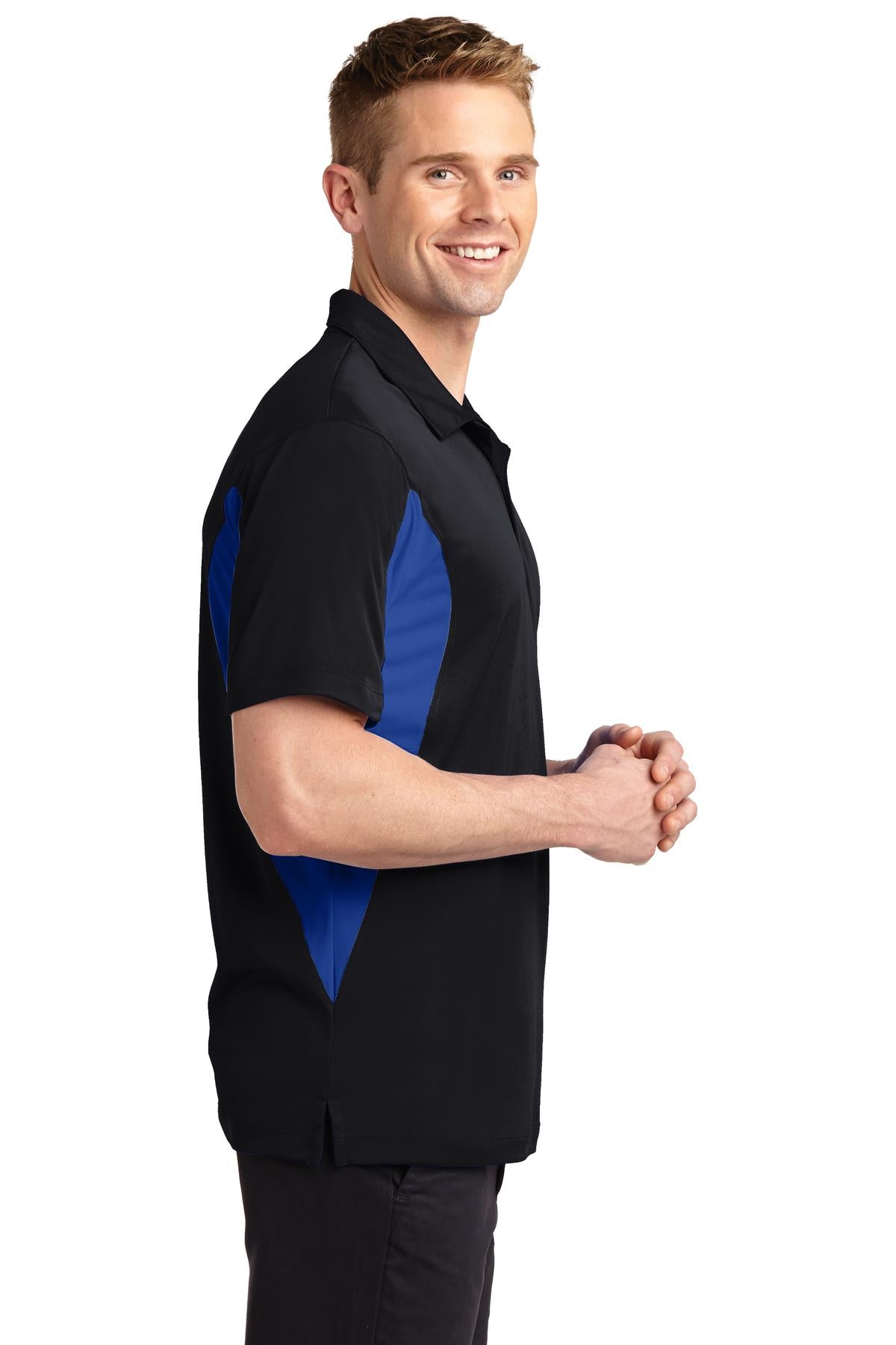 Men's Side Blocked Micropique Sport-Wick Polo - Black / True Royal
