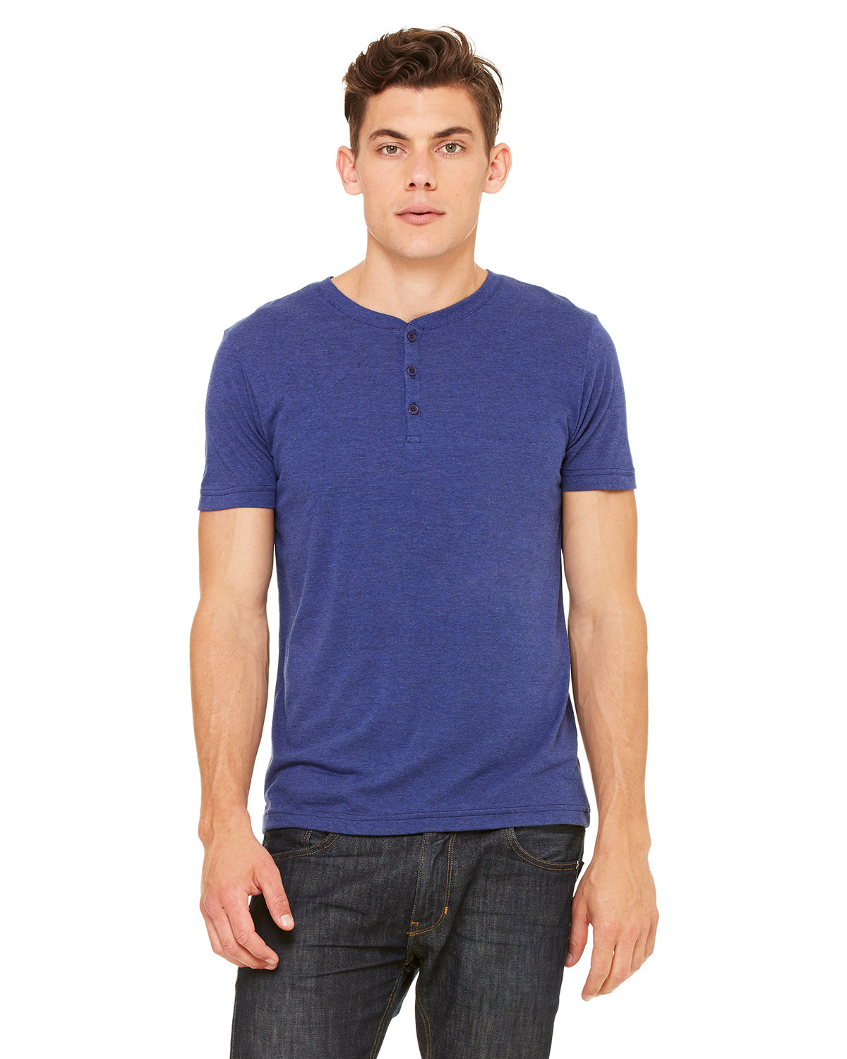 Men's Triblend Short-Sleeve Henley - Navy Triblend