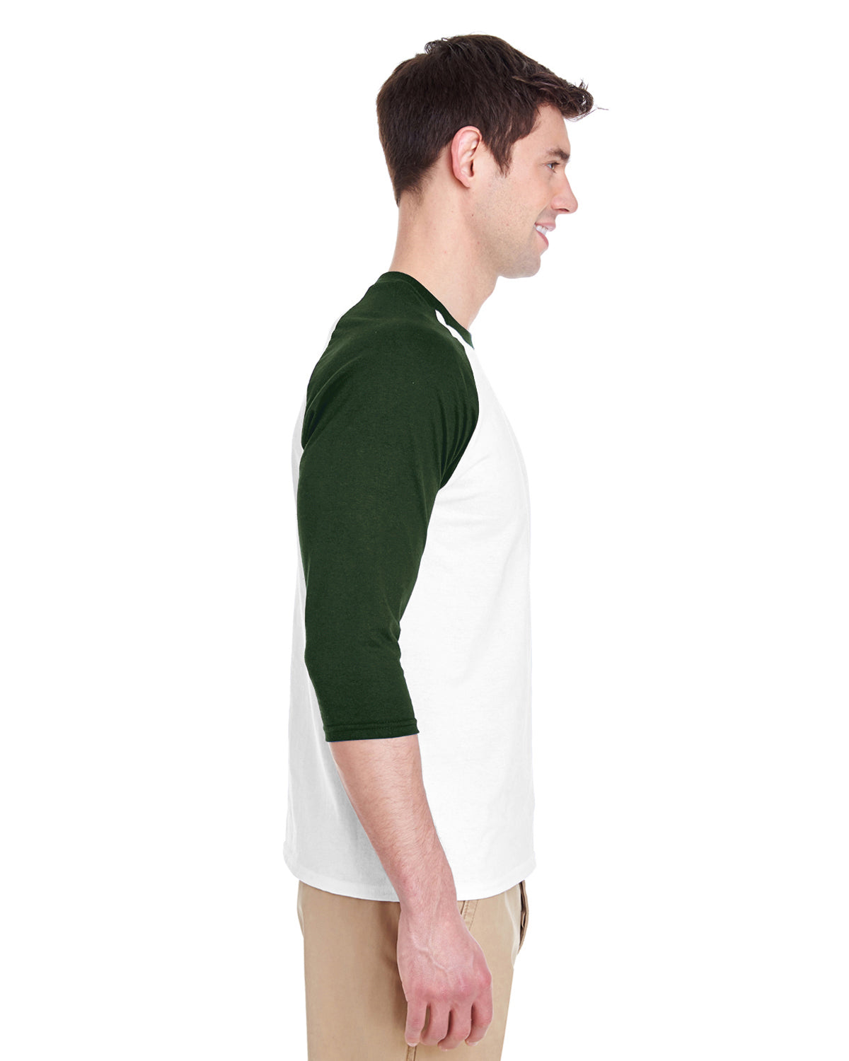 Unisex Heavy Cotton��� 3/4-Raglan Sleeve T-Shirt - White / Forest