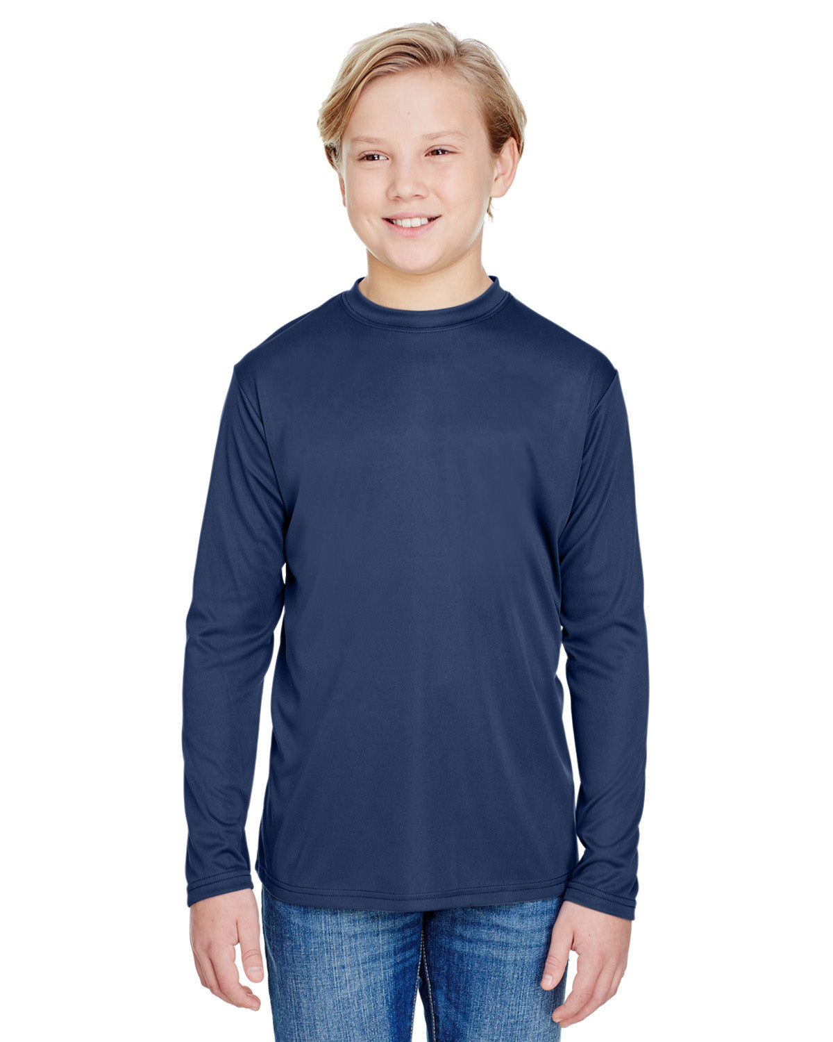 Youth Long Sleeve Cooling Performance Crew Shirt - Navy