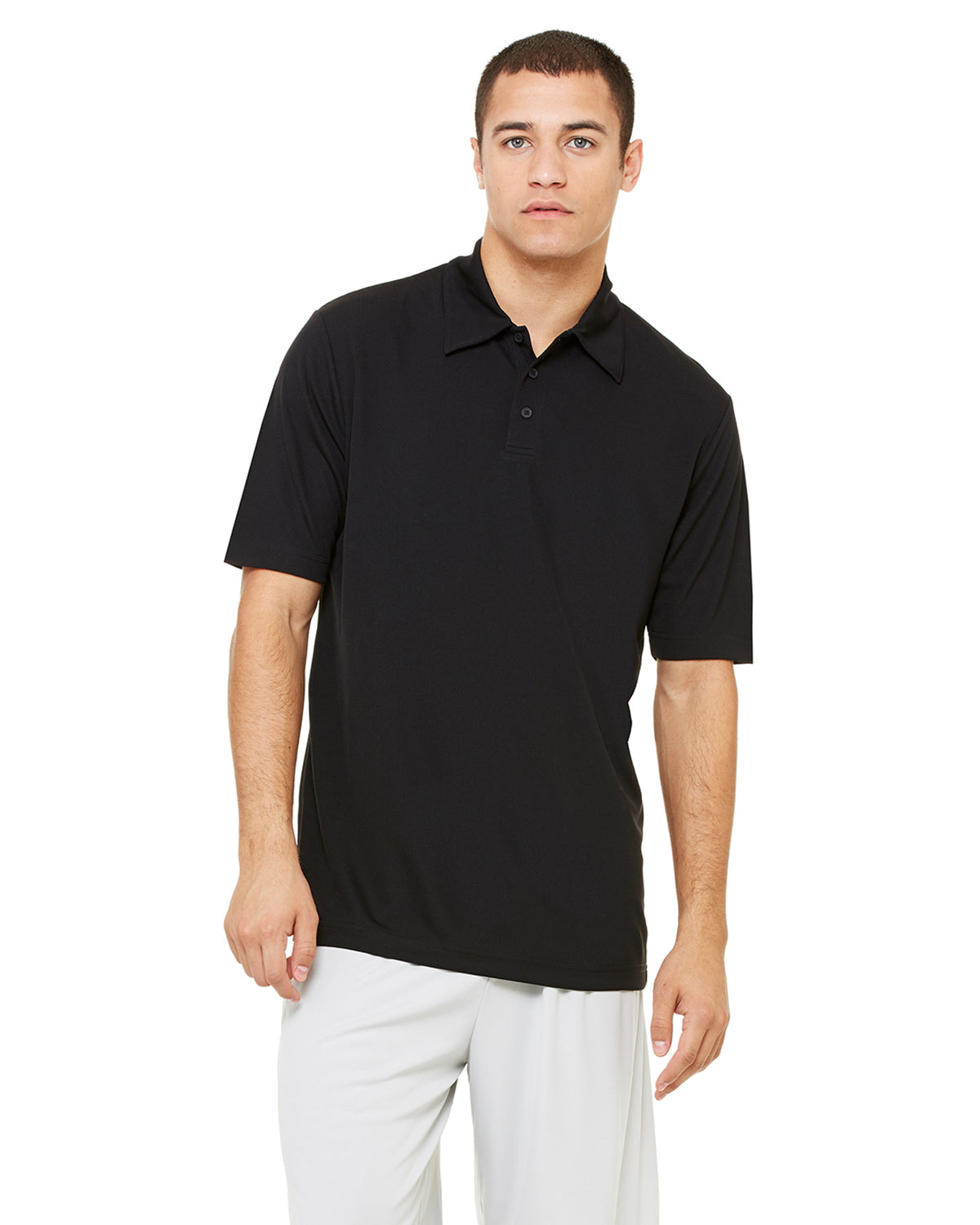 Unisex Performance Three-Button Mesh Polo - Black