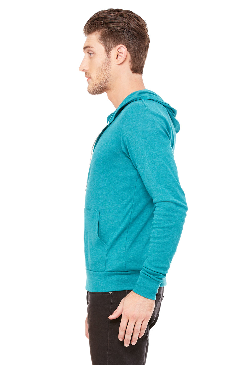 Unisex Triblend Full-Zip Lightweight Hoodie - Teal Triblend