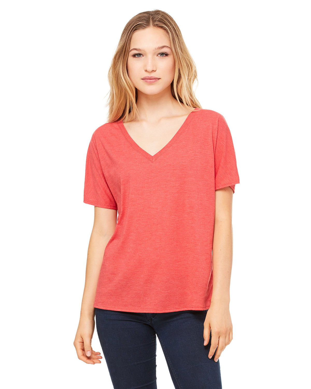 Women's Slouchy V-Neck T-Shirt - Red Triblend