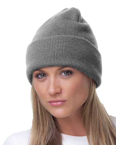 100% Acrylic Knit Cuff Beanie - Dark Ash