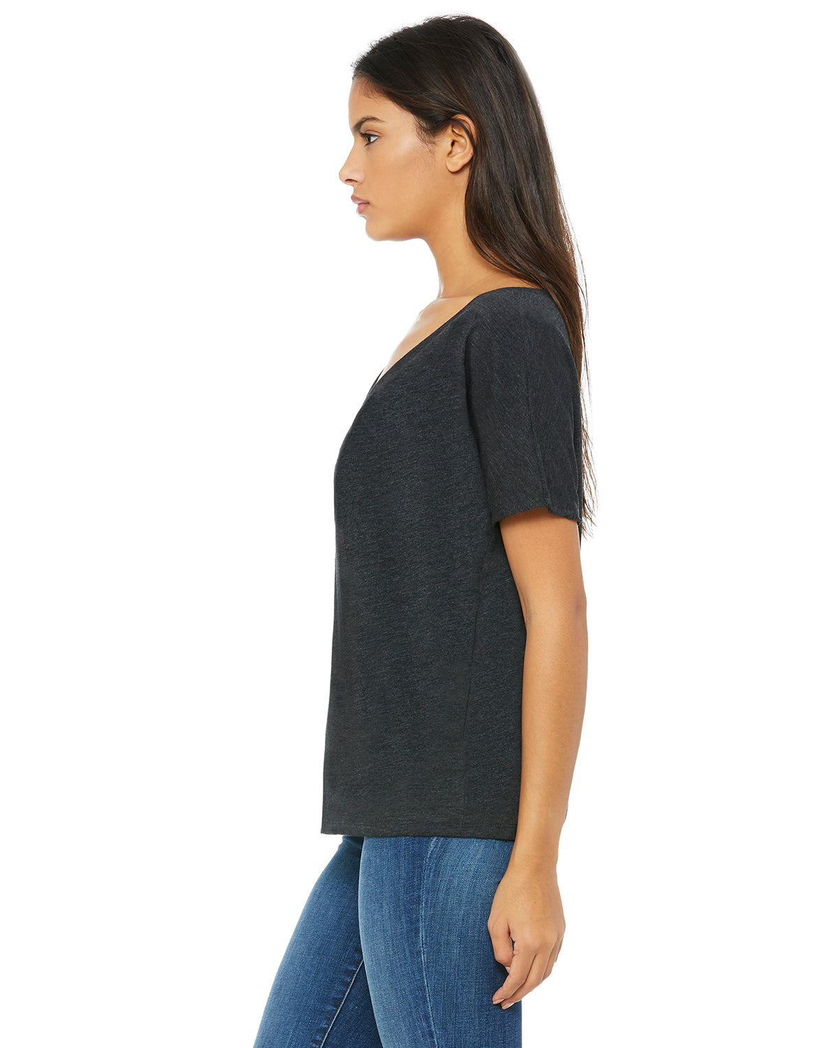 Women's Slouchy V-Neck T-Shirt - Charcoal Black Triblend