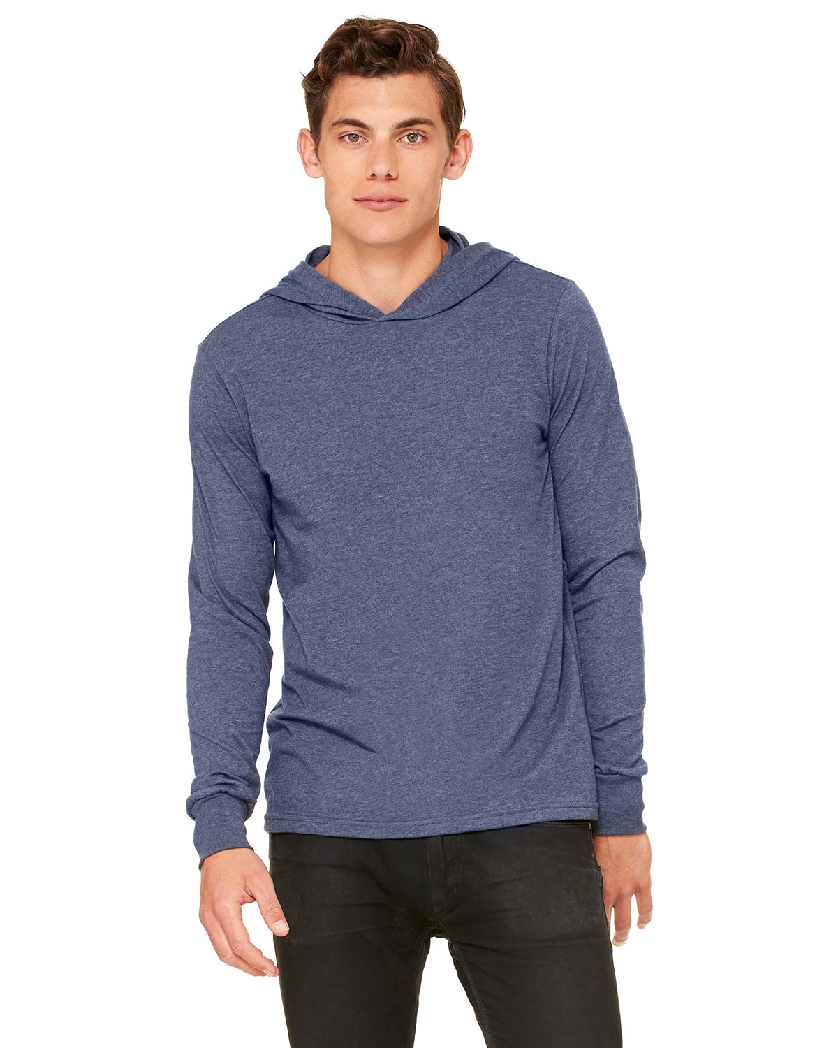 Unisex Jersey Long-Sleeve Hoodie - Heather Navy