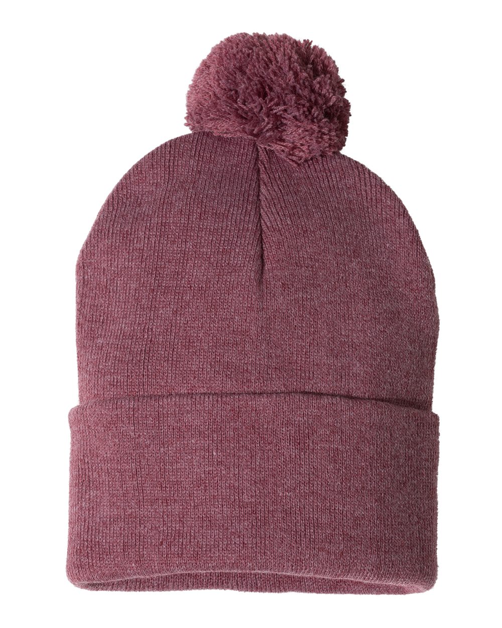 Pom-Pom 12" Knit Beanie - Heather Cardinal