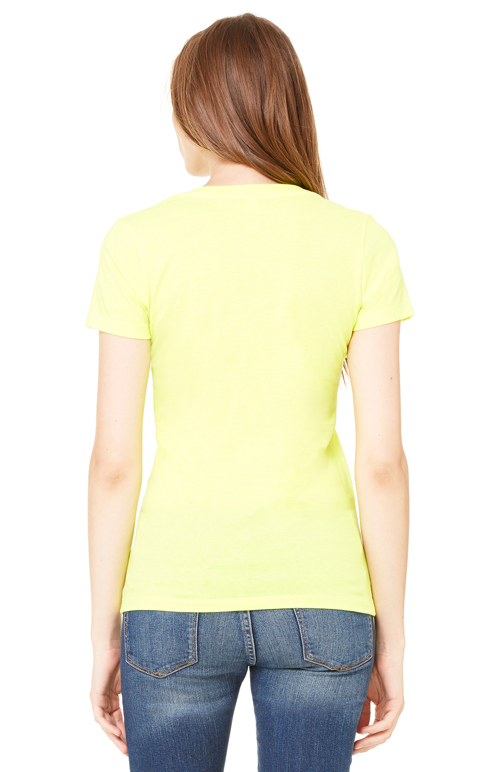 Ladies' Jersey Short-Sleeve Deep V-Neck T-Shirt - Neon Yellow