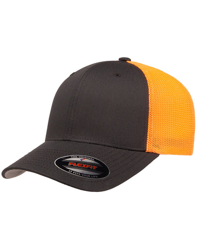 Unisex 6-Panel Trucker Cap - Charcoal / Neon Orange