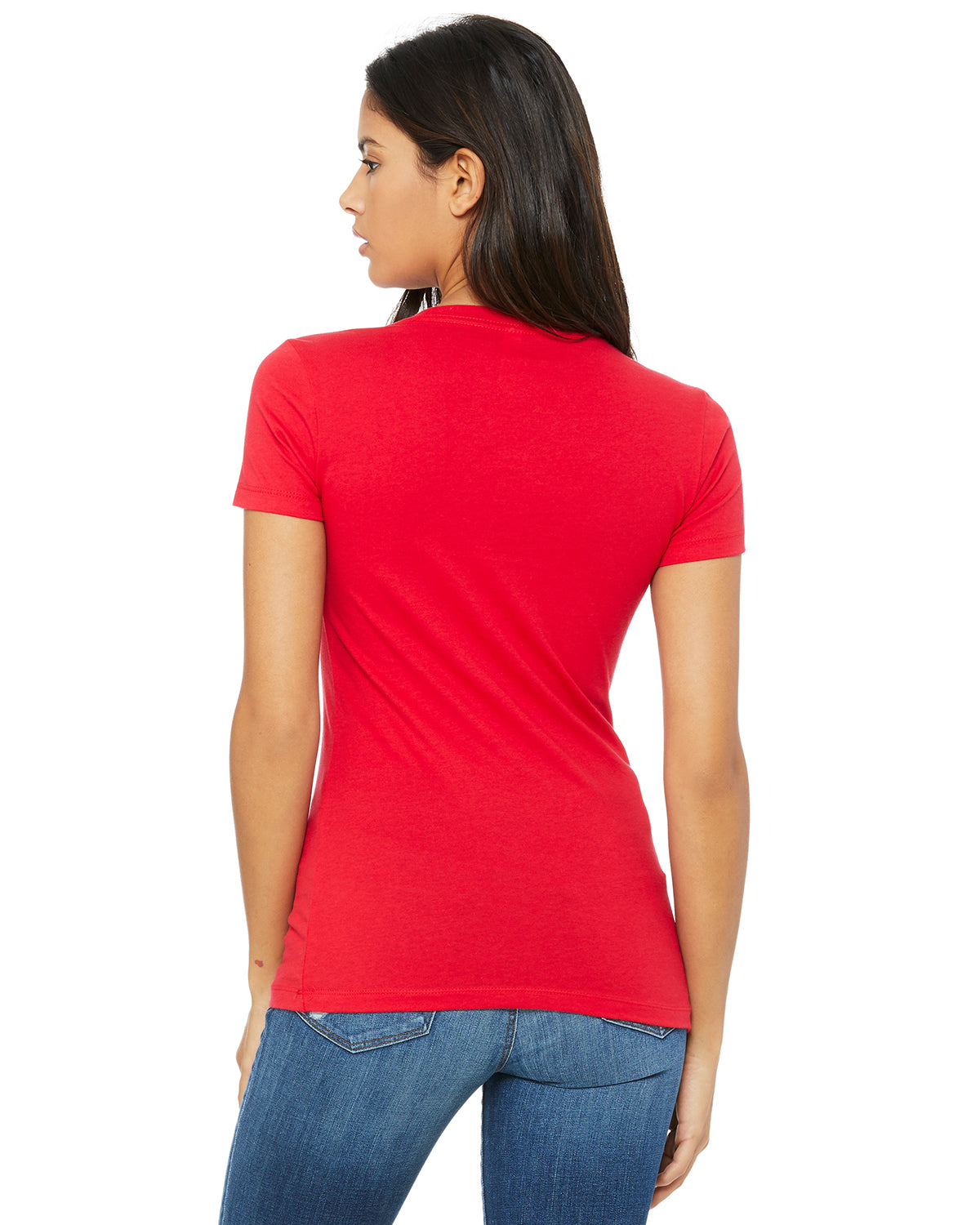 Ladies' Jersey Short-Sleeve Deep V-Neck T-Shirt - Red