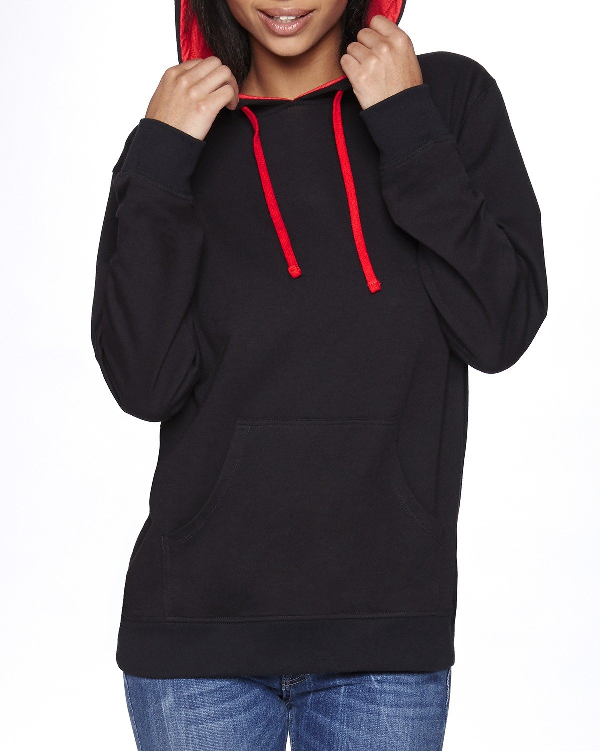 Unisex French Terry Pullover Hoodie - Black / Red