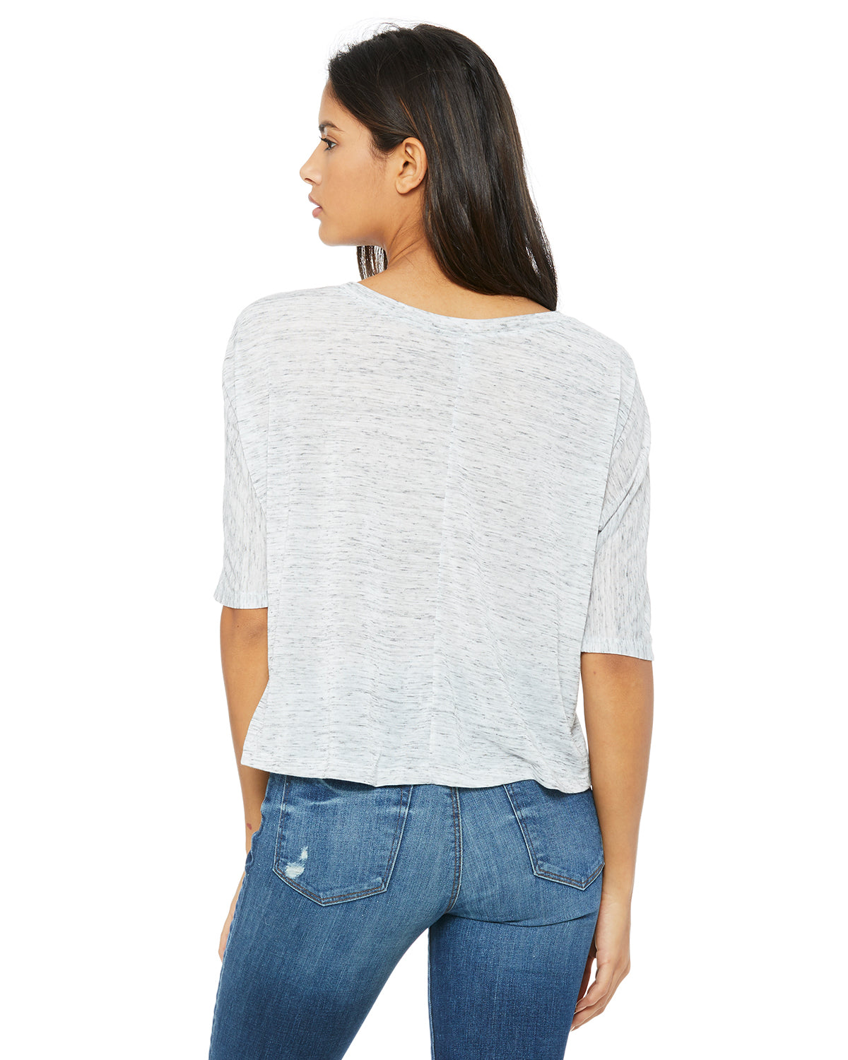 Women's Flowy Boxy Half-Sleeve V-Neck T-Shirt - White Marble