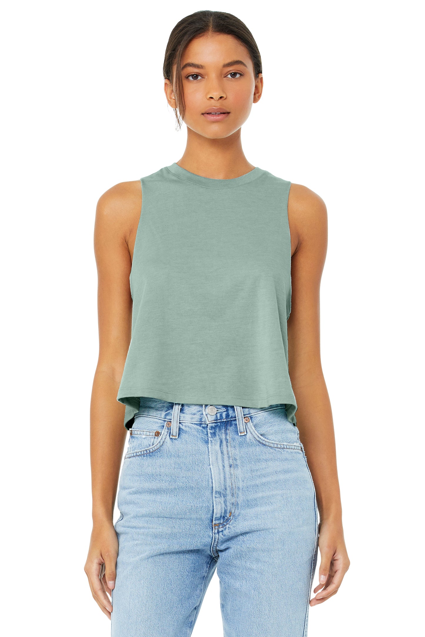 Women's Racerback Cropped Tank - Heather Dusty Blue