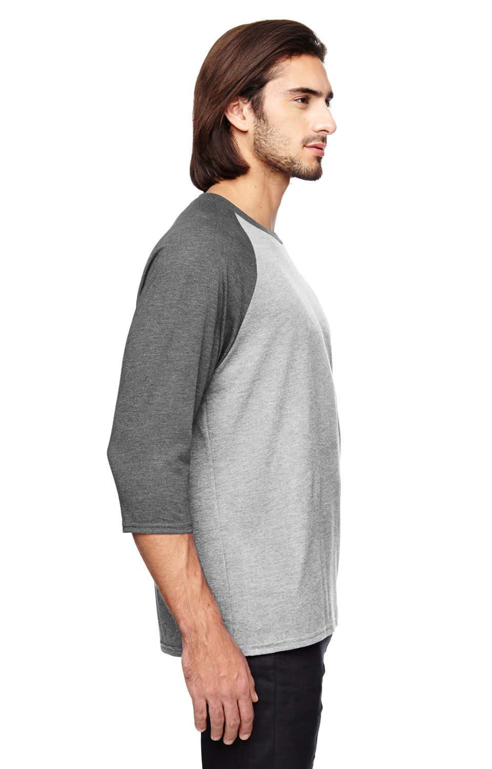 Unisex Triblend 3/4-Sleeve Raglan T-Shirt - Heather Gray / Heather Dark Gray