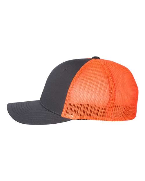 Richardson 110 Charcoal/ Neon Orange — direct side