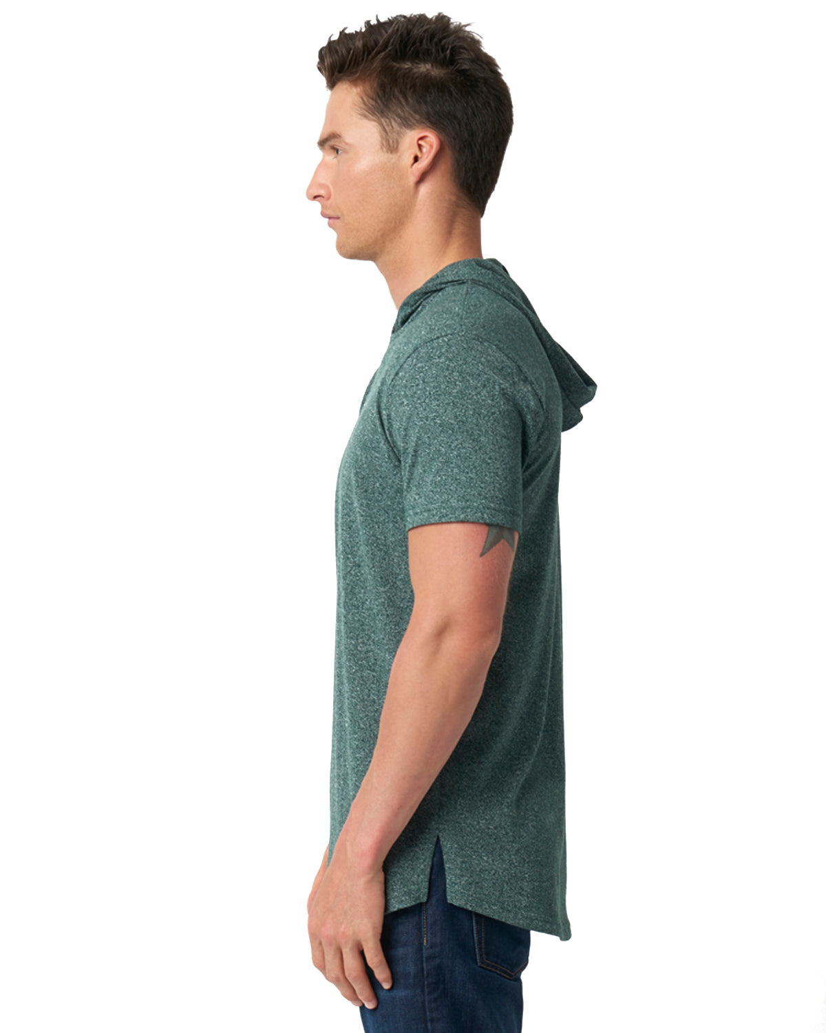 Unisex Mock Twist Short Sleeve Hoody T-Shirt - Forest Green