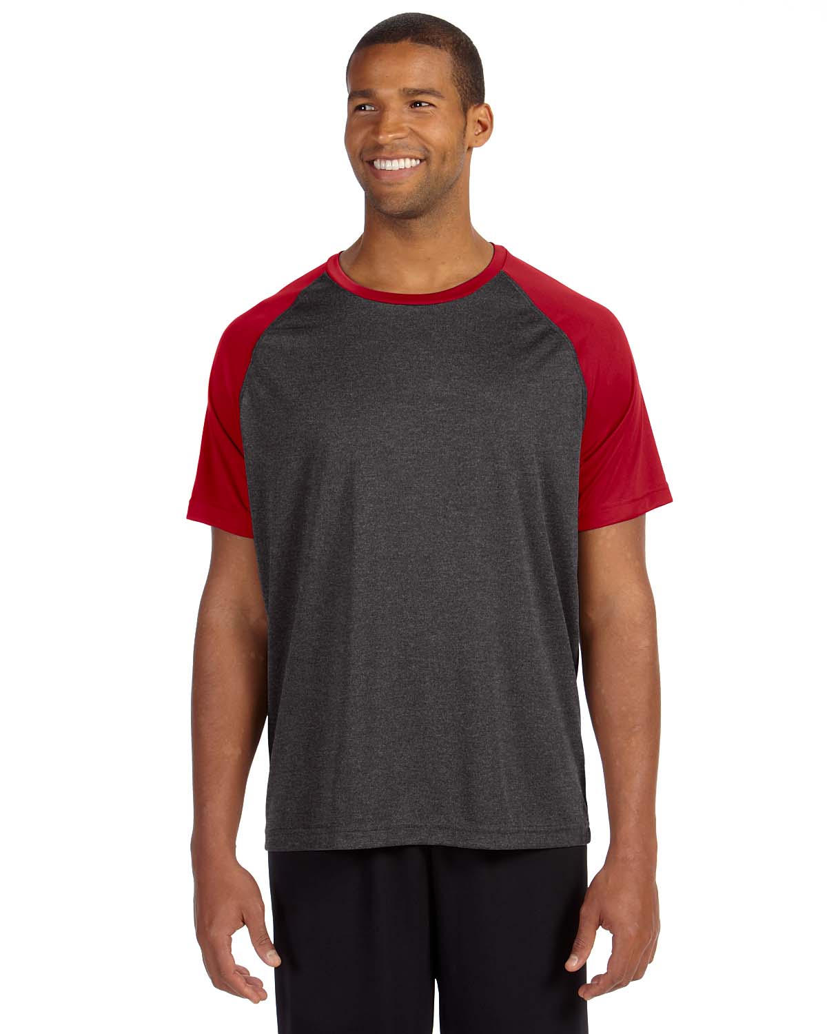 Unisex Performance Short-Sleeve Raglan T-Shirt - Dark Gray Heather / Sport Red