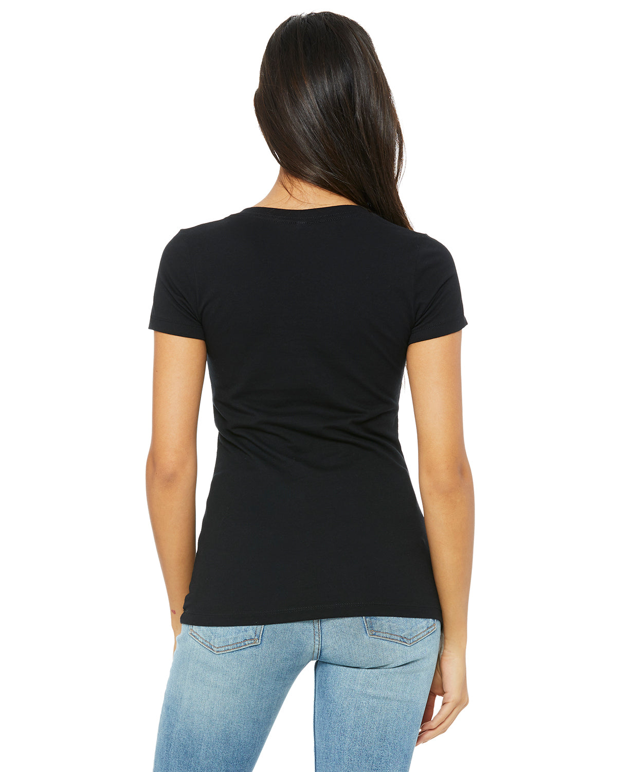 Ladies' Jersey Short-Sleeve Deep V-Neck T-Shirt - Black