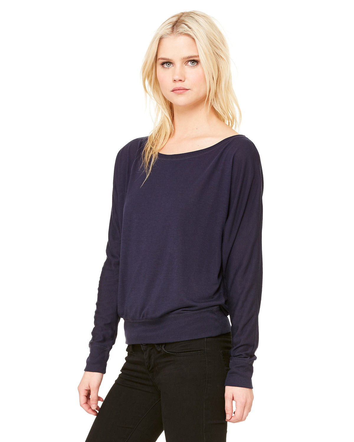 Women's Flowy Long-Sleeve Off Shoulder T-Shirt - Midnight