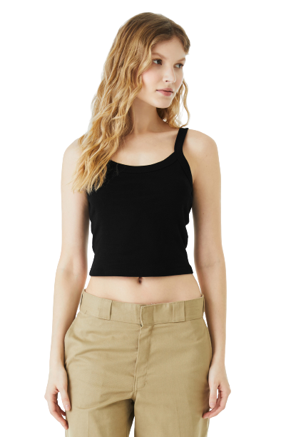 Women's Micro Ribbed Scoop Tank - Solid Black Blend