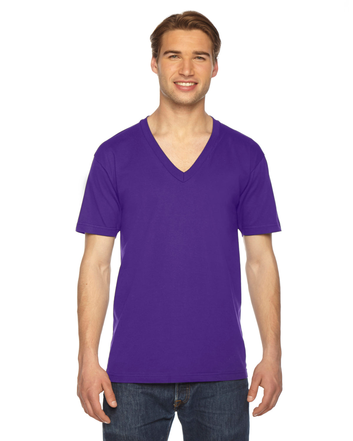Unisex Fine Jersey Short-Sleeve V-Neck T-Shirt - Purple