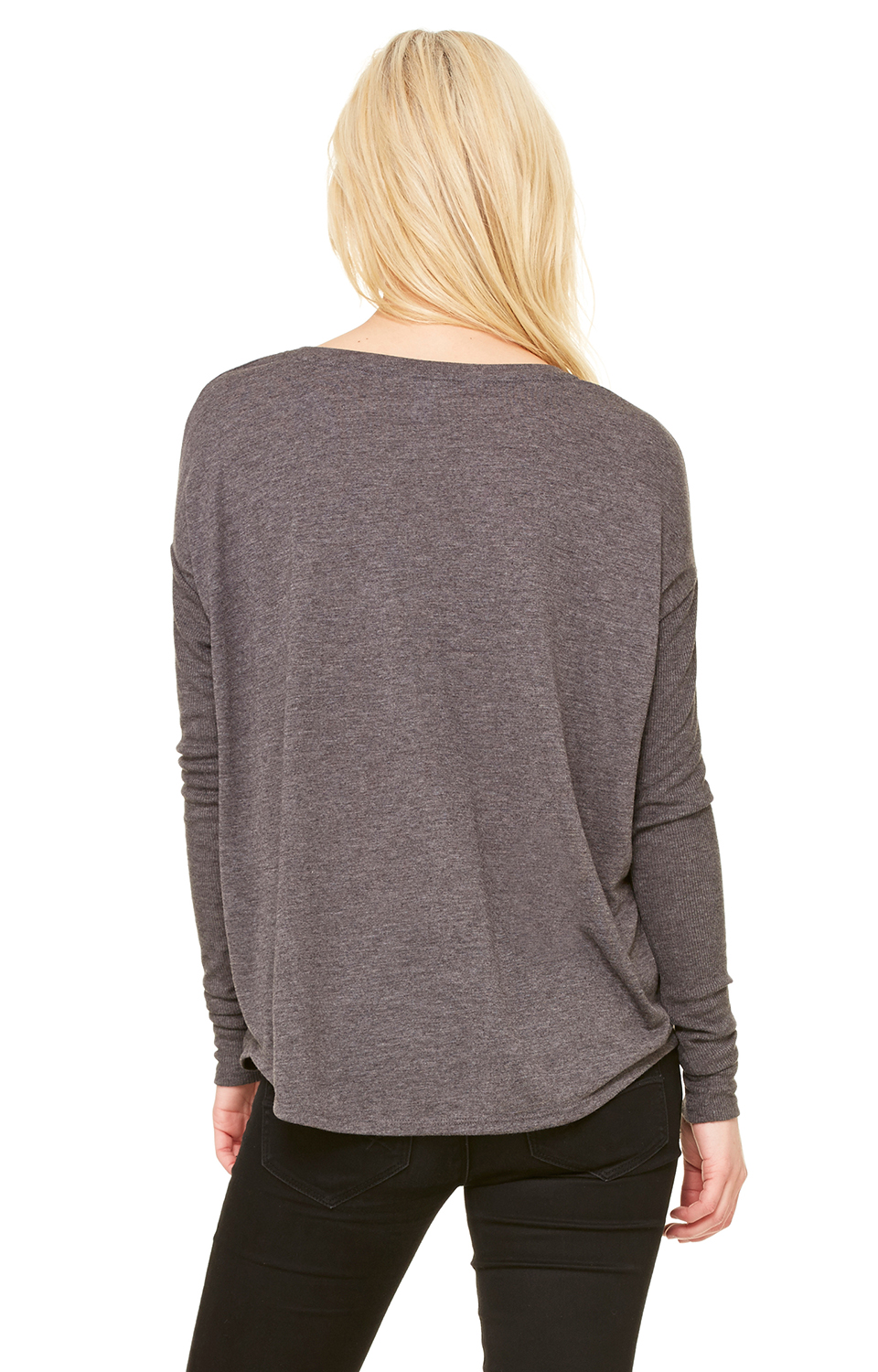Women's Flowy Long-Sleeve T-Shirt with 2x1 Sleeves - Heather Dark Gray