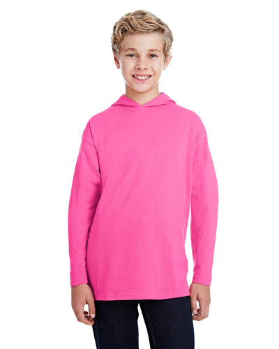Youth Long-Sleeve Hooded T-Shirt - Hot Pink