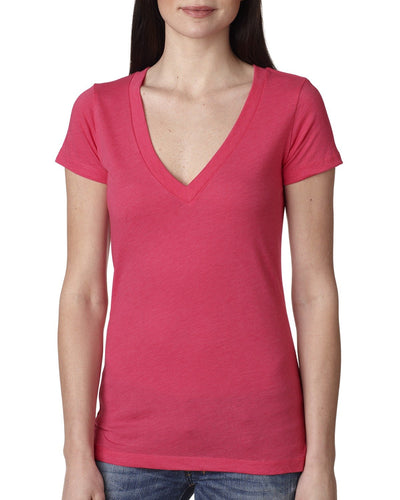 Women's Triblend Deep V - Vintage Shocking Pink
