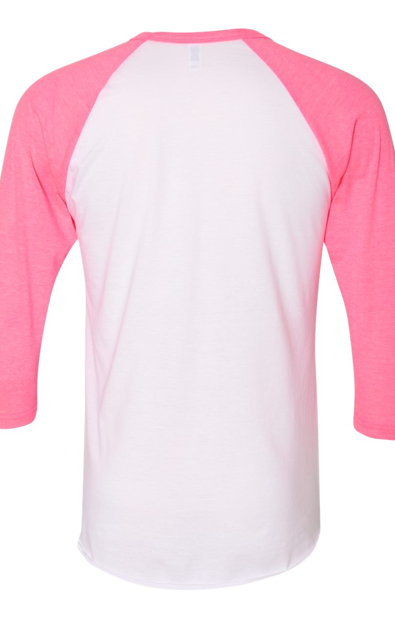 Unisex Poly-Cotton 3/4-Sleeve Raglan T-Shirt - White / Neon Heather Pink