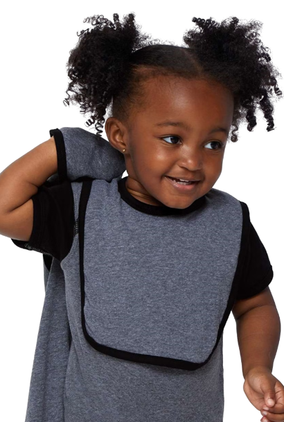 Infant Jersey Contrast Trim Velcro™ Bib - Granite Heather / Black