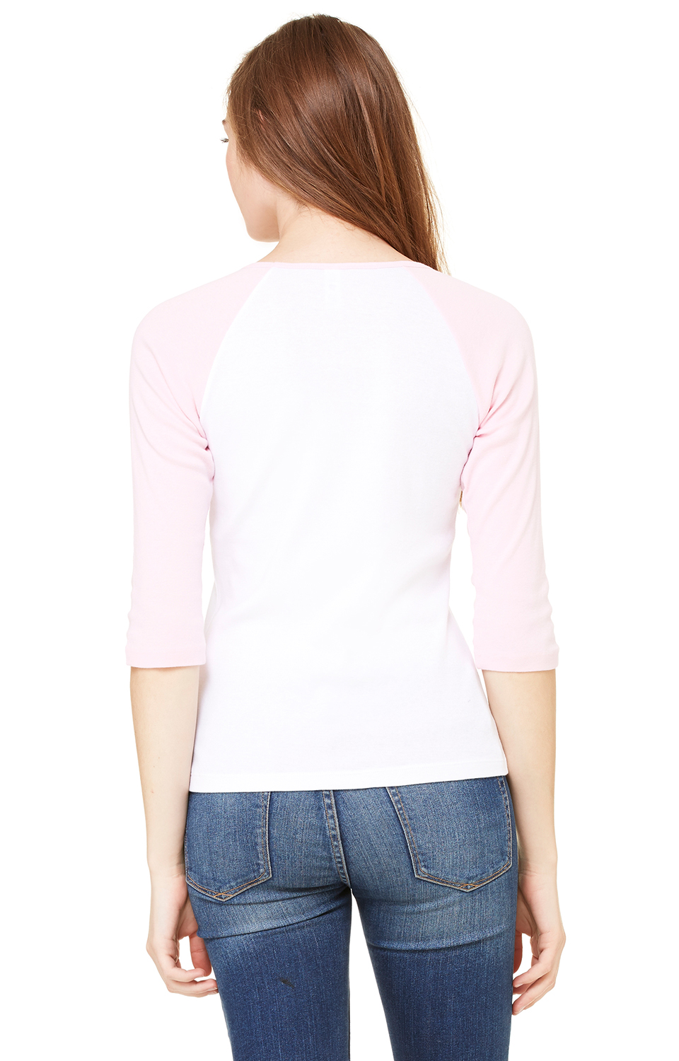 Women's Baby Rib 3/4-Sleeve Contrast Raglan T-Shirt - White / Pink