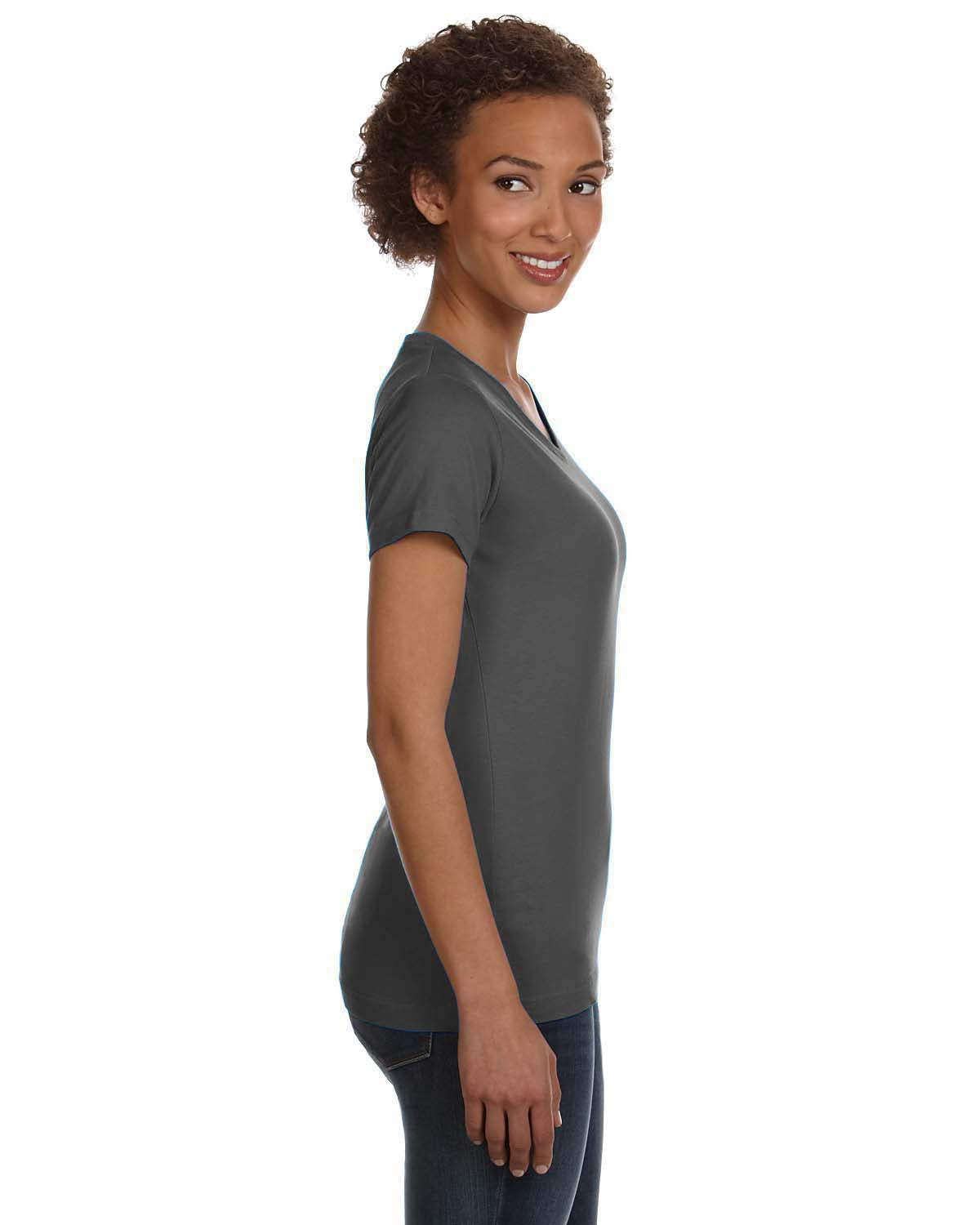 Women's V-Neck Fine Jersey T-Shirt - Charcoal