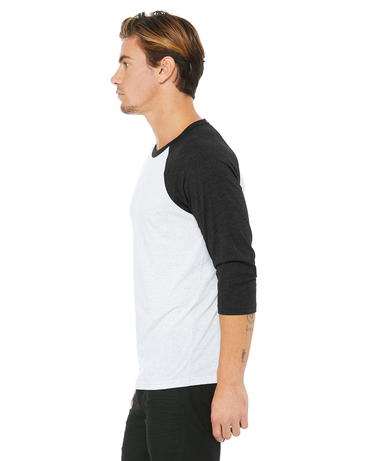Unisex 3/4-Sleeve Baseball T-Shirt - White Fleck / Charcoal Triblend