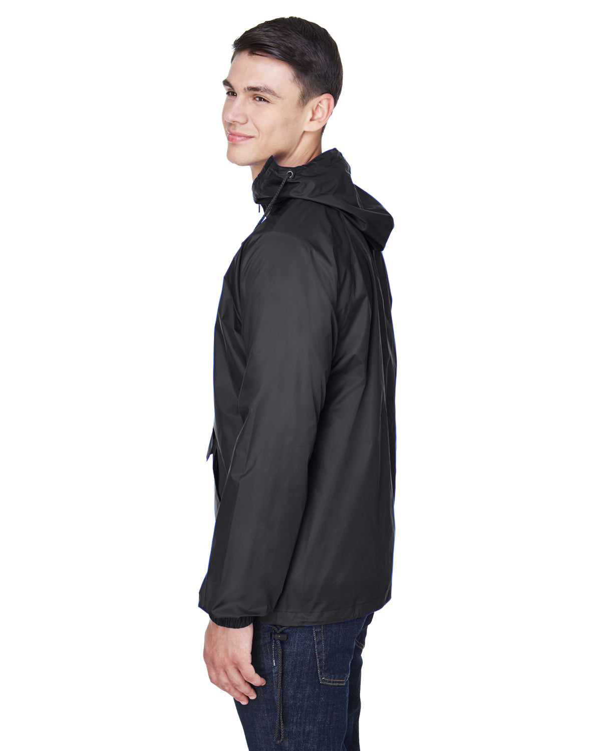 Unisex Quarter-Zip Hooded Pullover Pack-Away Jacket - Black