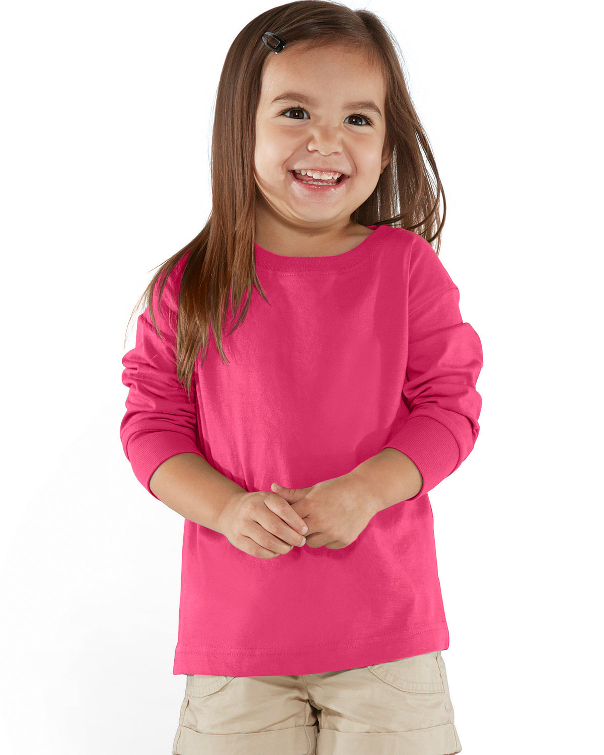Toddler Long-Sleeve Fine Jersey T-Shirt - Hot Pink