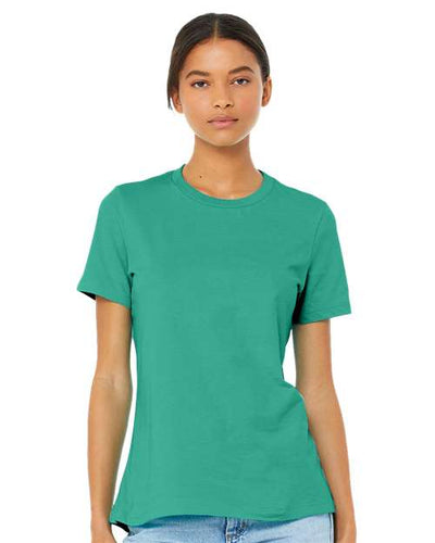 BELLA + CANVAS 6400 Teal — on model front