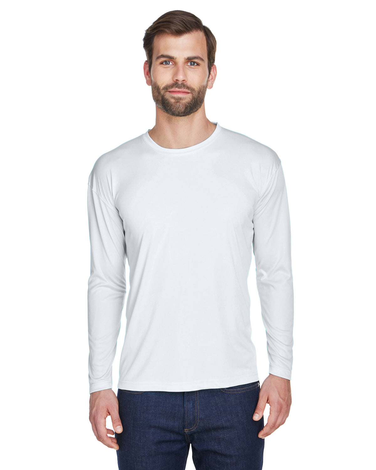 Unisex Cool & Dry Sport Long-Sleeve Performance Interlock T-Shirt - White
