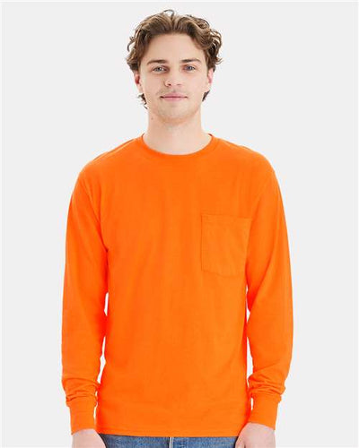 Hanes W120 Safety Orange — on model front