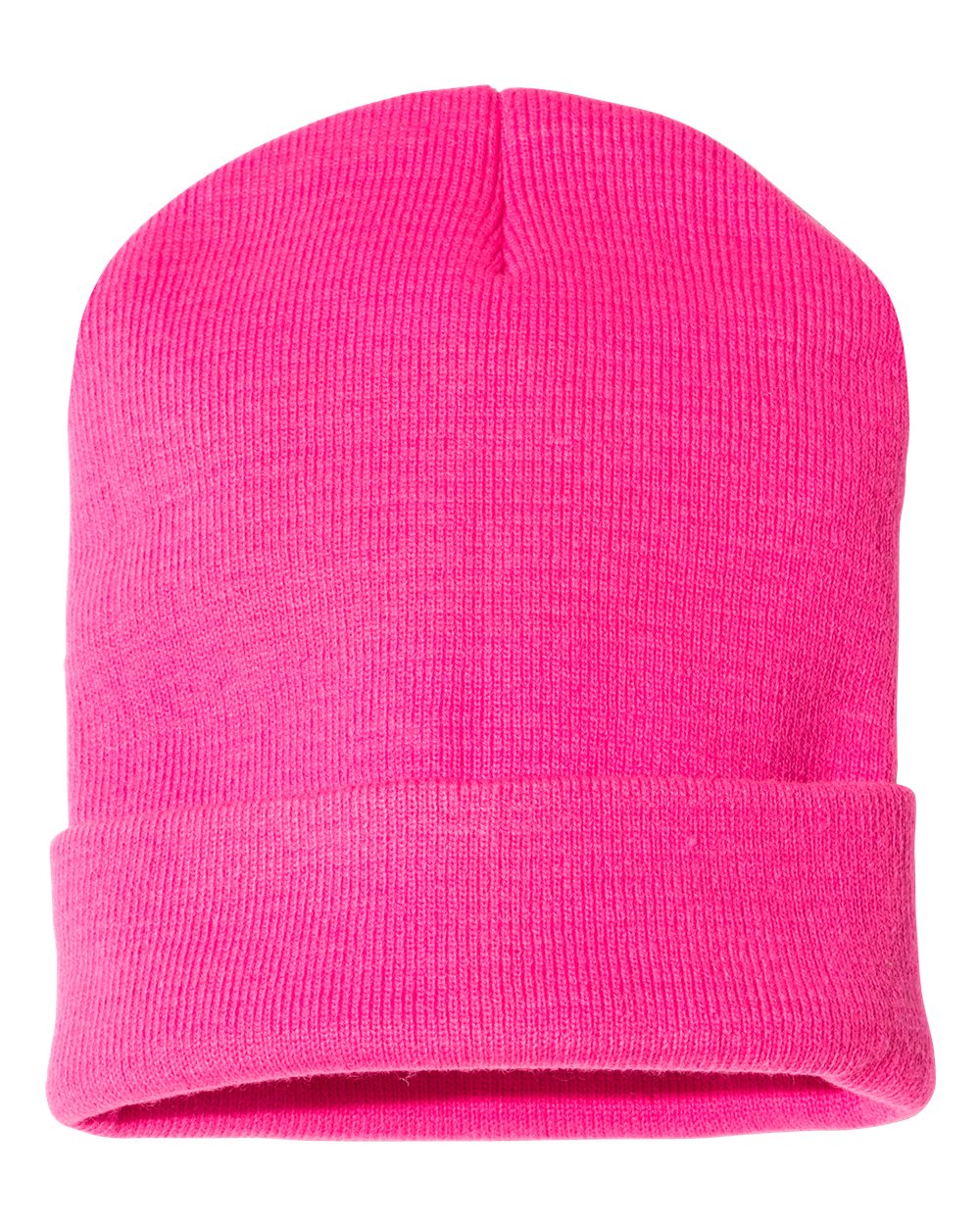 100% Acrylic Knit Cuff Beanie - Bright Pink
