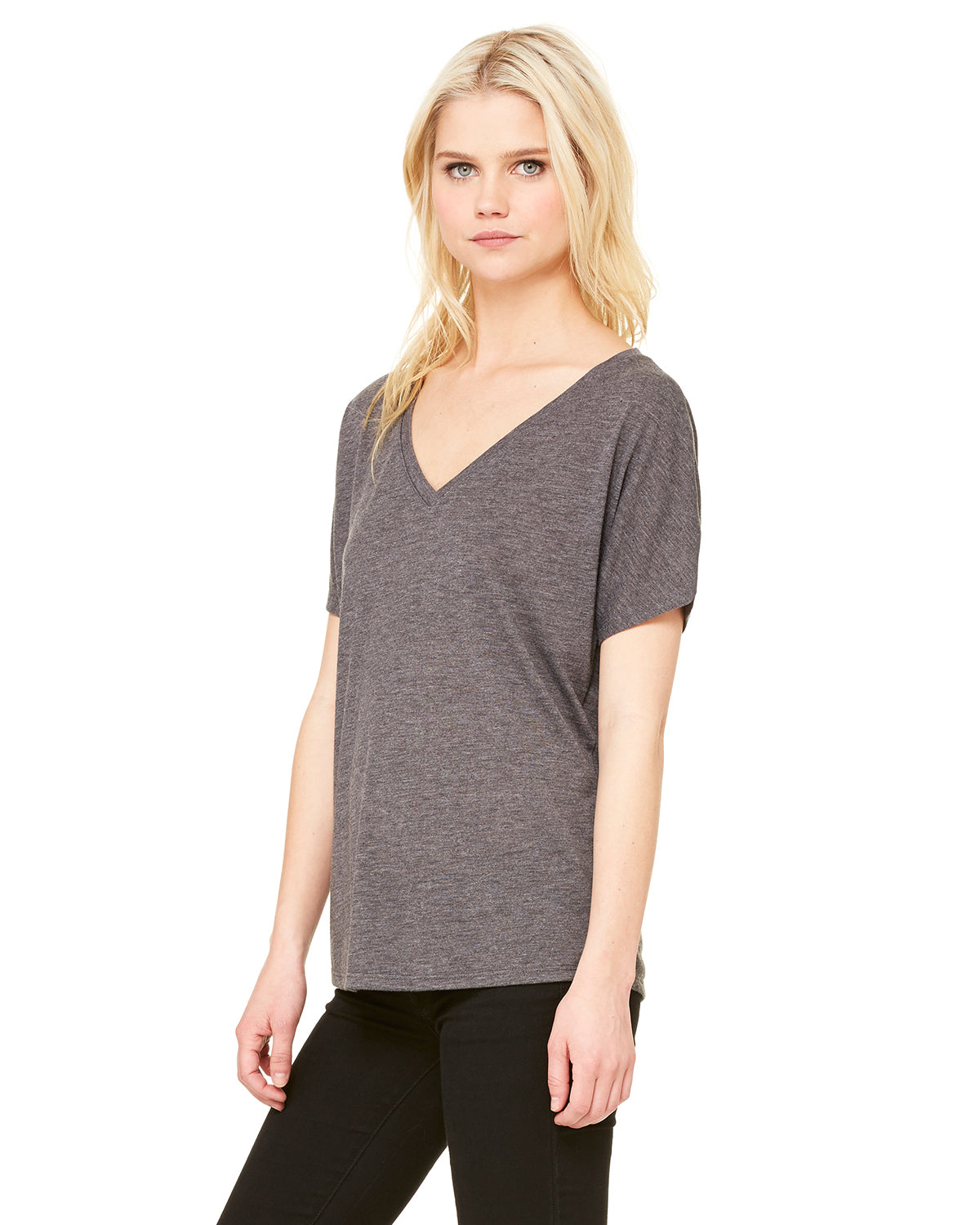 Women's Slouchy V-Neck T-Shirt - Heather Dark Gray