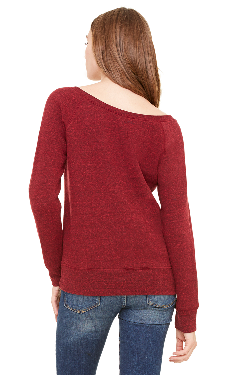Women's Sponge Fleece Wide Neck Sweatshirt - Dark Red Triblend